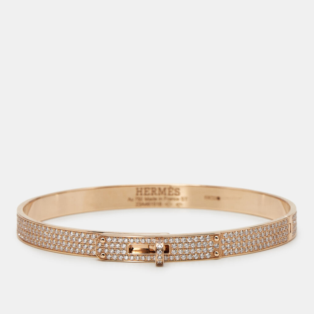 Hermes Kelly Diamonds 18k Rose Gold Small Model Bracelet