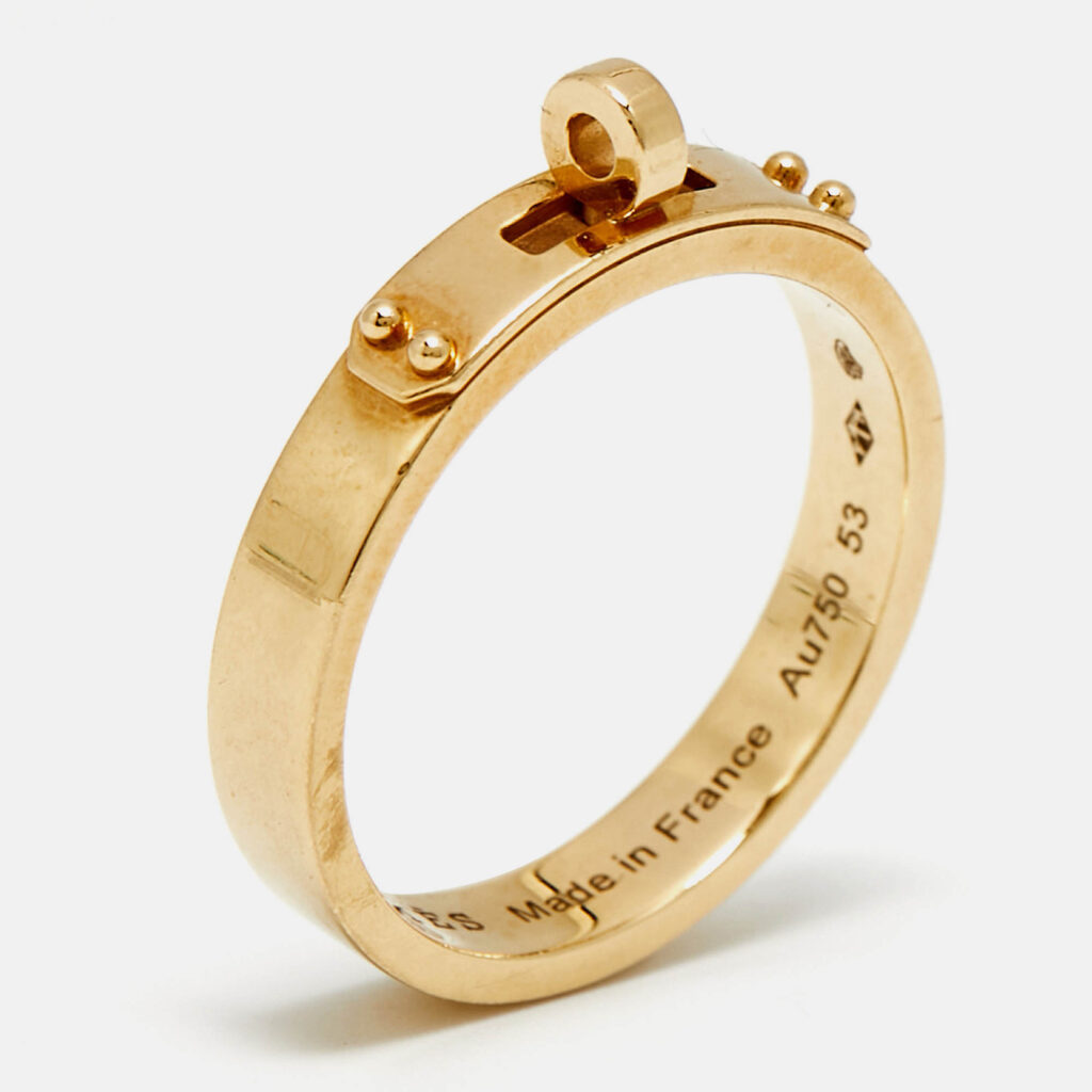 Hermes Kelly 18K Rose Gold Narrow Band Ring Size 53