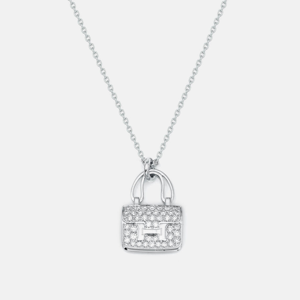 Hermes Amulettes Constance Diamond 18k White Gold Pendant Necklace