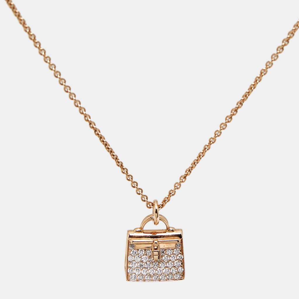 Hermes Amulette Kelly Diamonds 18k Rose Gold Necklace