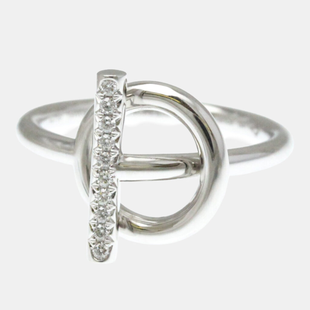 Hermes Diamond Ring White Gold 18K Fashion Diamond Band Ring Silver EU 54 Hermes Diamond Ring White Gold 18K Fashion Diamond Band Ring Silver EU 54