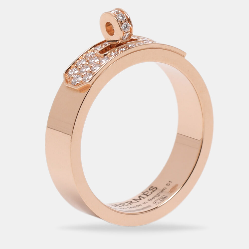 Hermes Kelly Diamonds 18k Rose Gold Ring Size 51