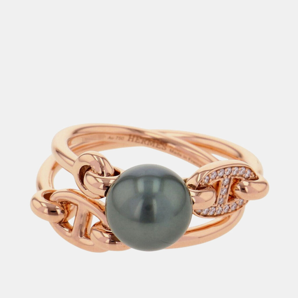 Hermes Albertine Chaine D'Ancre Double 18K Pink Gold Ring Size EU 51