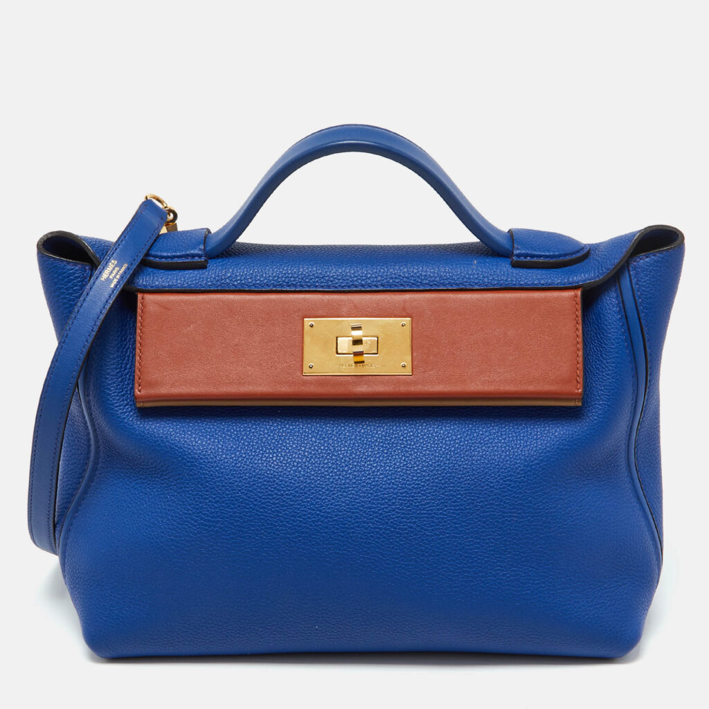 Hermes Blue Royal/Tabac Camel/Fauve Evercolor and Swift Leather Gold Finish 24/24 29 Bag Hermes Blue Royal/Tabac Camel/Fauve Evercolor and Swift Leather Gold Finish 24/24 29 Bag