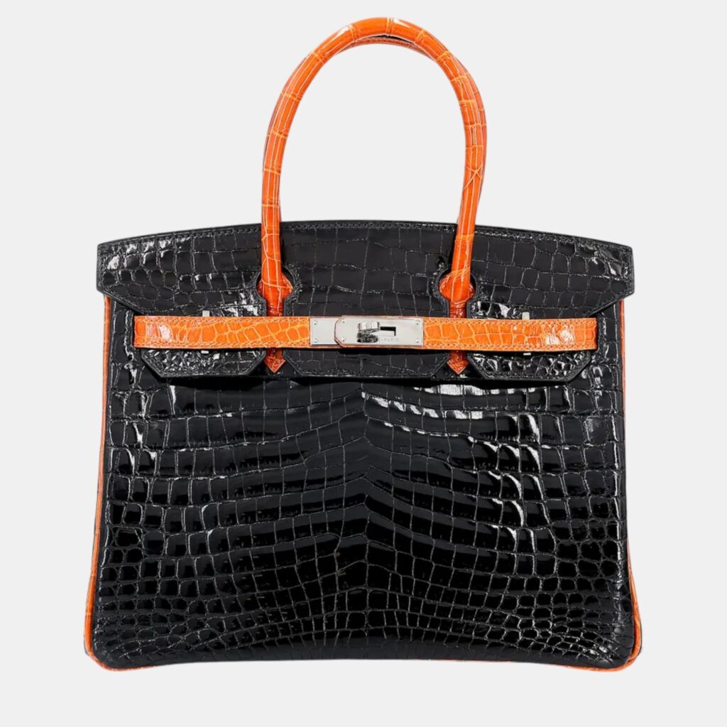 Hermes Orange and Black Niloticus Crocodile Leather Birkin 30 Hermes Orange and Black Niloticus Crocodile Leather Birkin 30