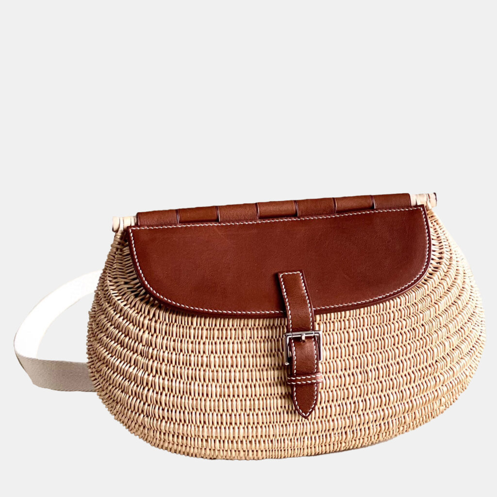 Hermes Leather and Bamboo Panier de Peche Shoulder Bag Hermes Leather and Bamboo Panier de Peche Shoulder Bag