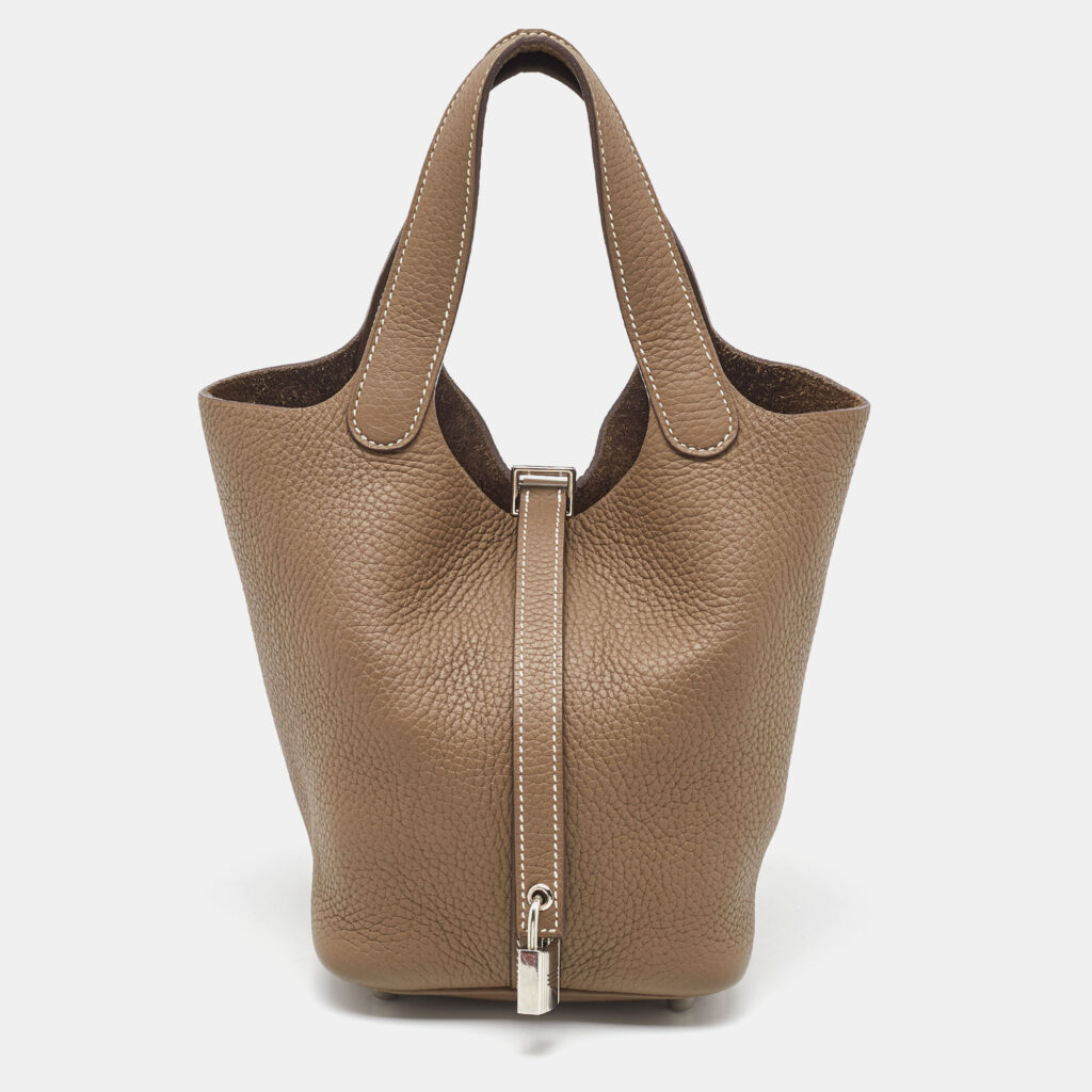 luxury-women-hermes-used-handbags-p1144304-011-1.jpg Hermes Etoupe Grey Taurillon Clemence Leather Picotin Lock 18 Bag