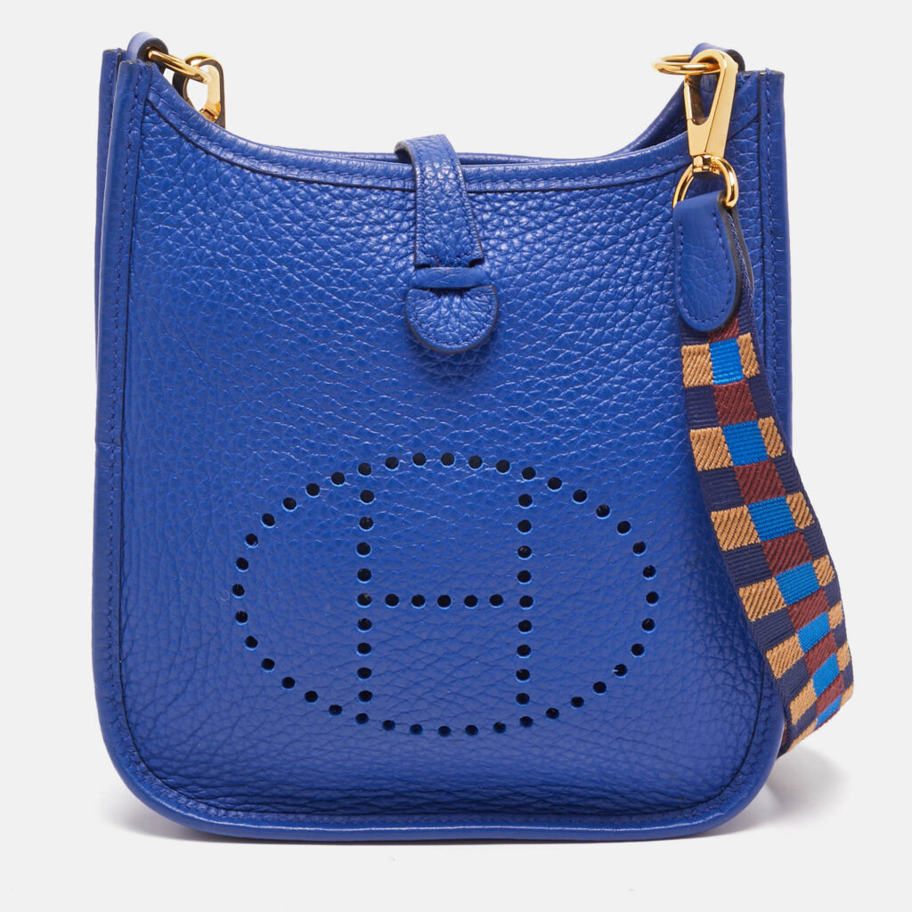 Hermes Bleu Royal/Bleu/Biscuit/Rouge H Taurillon Clemence Leather Maxi Quadrille Evelyne TPM Bag Hermes Bleu Royal/Bleu/Biscuit/Rouge H Taurillon Clemence Leather Maxi Quadrille Evelyne TPM Bag