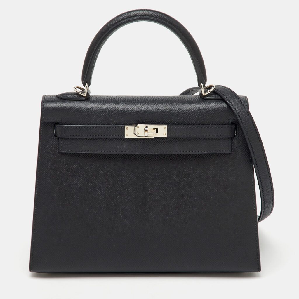 luxury-women-hermes-used-handbags-p1160442-004-1.jpg Hermes Black Epsom Leather Palladium Finish Kelly Sellier 25 Bag