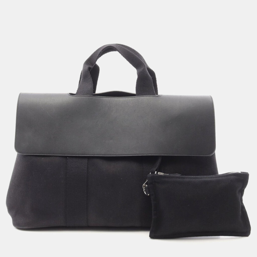 Hermes Valparaiso MM Black Toile Chevron Leather Handbag Hermes Valparaiso MM Black Toile Chevron Leather Handbag