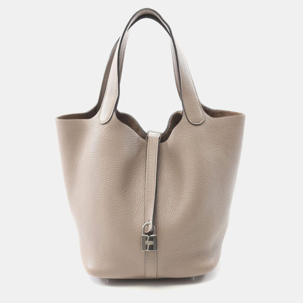 Hermes Picotin Lock 22 Gris Tourterelle Taurillon Clemence Leather Tote Bag