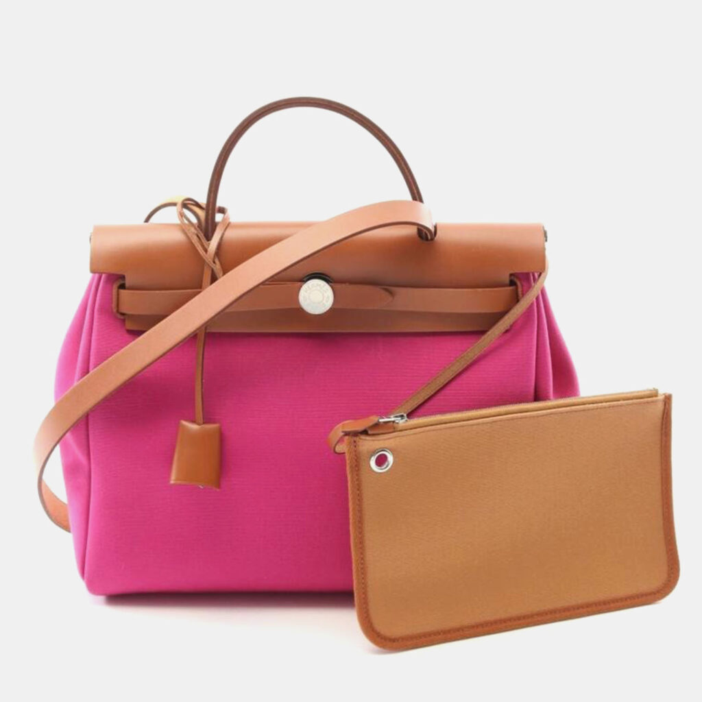 Hermes Herbag PM Brown Pink Canvas Shoulder Bag Hermes Herbag PM Brown Pink Canvas Shoulder Bag