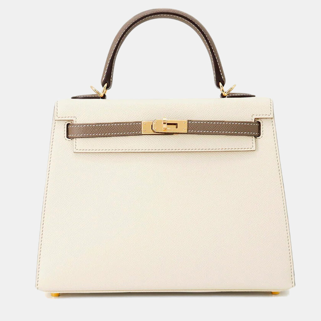 Hermes Kelly Sellier Spo 25 Craie/Etoupe Epsom Handbag