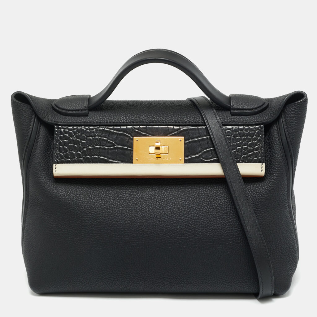 Hermes Noir Matte Alligator and Togo Leather Gold Finish 24/24 29 Bag Hermes Noir Matte Alligator and Togo Leather Gold Finish 24/24 29 Bag