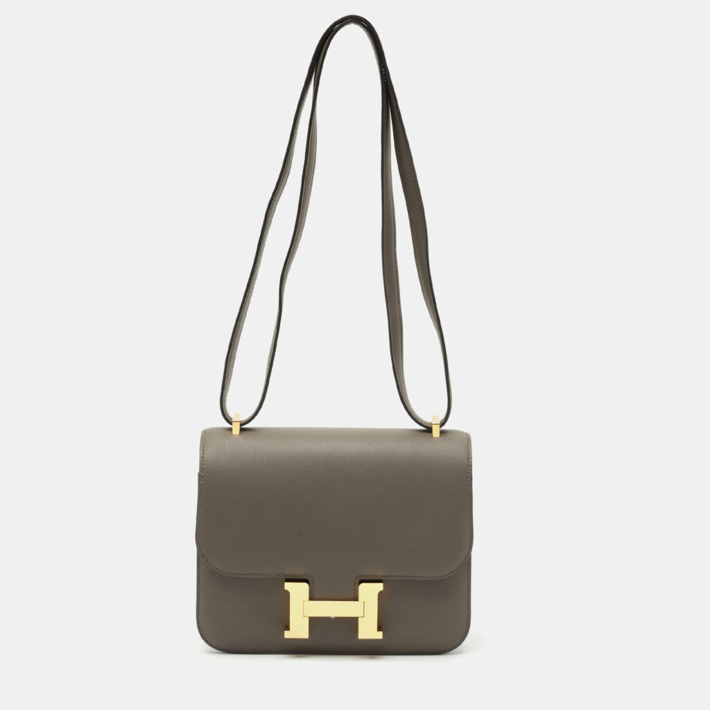 Hermes Etain Swift Leather Gold Finish Constance 18 Mini Bag Hermes Etain Swift Leather Gold Finish Constance 18 Mini Bag