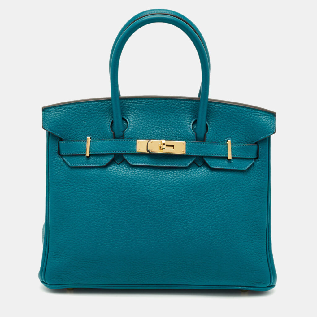 Hermes Blue Izmir Clemence Leather Gold Finish Birkin 30 Bag
