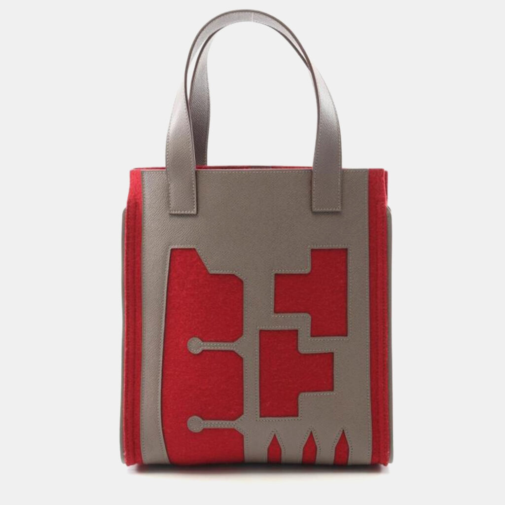 Hermes Petite H Etoupe Grey,Brown and Red Epsom Leather Shoulder Bag