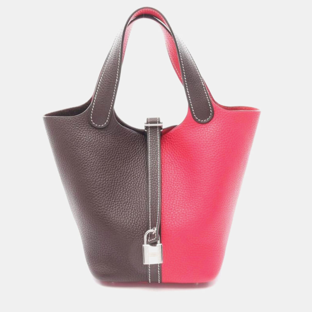 Hermes Picotin Lock 18 Brown / Pink Taurillon Clemence Leather Shoulder Bag Hermes Picotin Lock 18 Brown / Pink Taurillon Clemence Leather Shoulder Bag