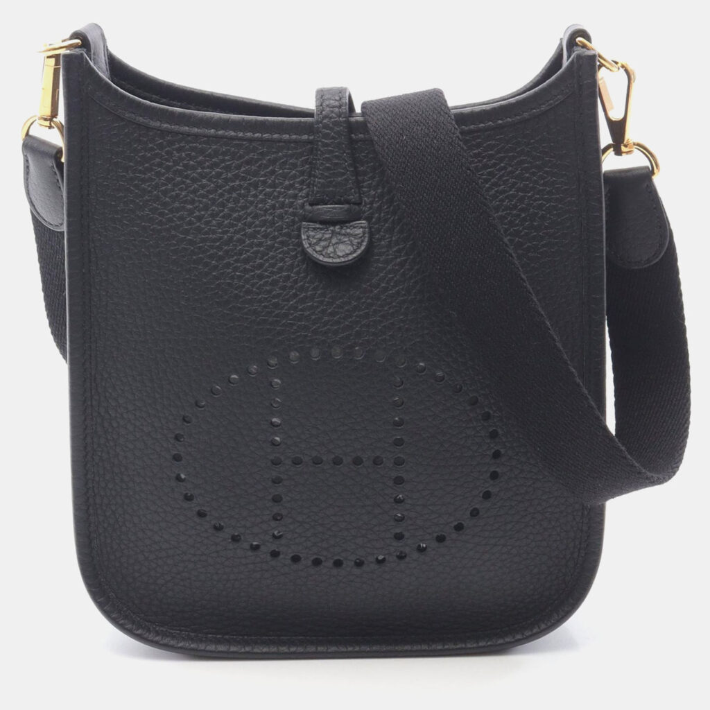 Hermes Evelyne TPM Noir Black Clemence Leather Shoulder Bag Hermes Evelyne TPM Noir Black Clemence Leather Shoulder Bag
