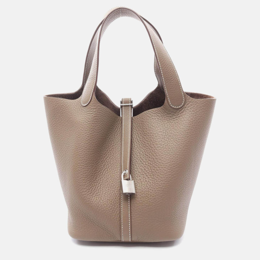 Hermes Picotin Lock 22 Handbag Clemence Leather Etoupe Grey Hermes Picotin Lock 22 Handbag Clemence Leather Etoupe Grey
