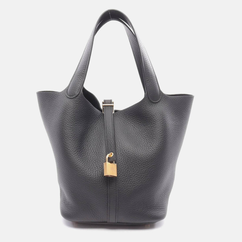 Hermes Picotin 22 Handbag K Clemence Leather Black Noir Ghw Hermes Picotin 22 Handbag K Clemence Leather Black Noir Ghw