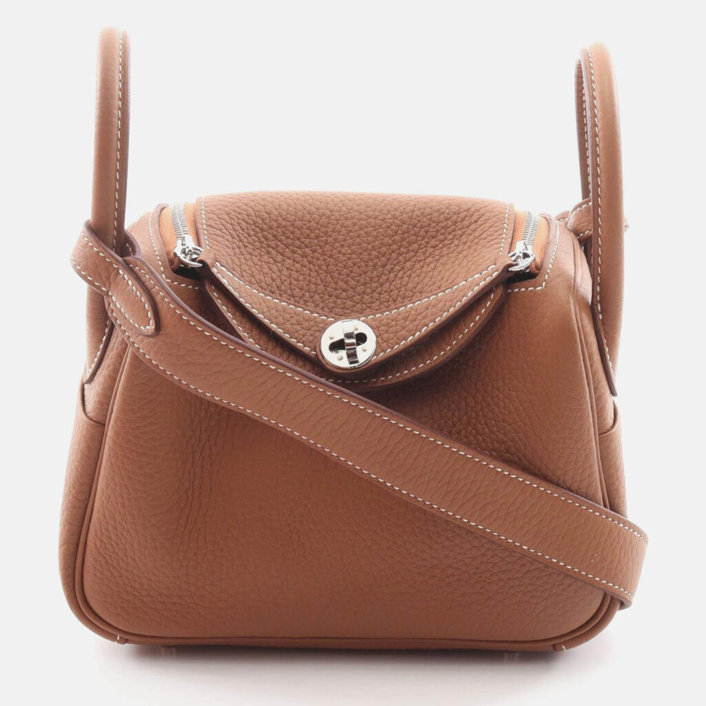 Hermes Lindy Mini Shoulder Bag K Clemence Leather Brown Shw