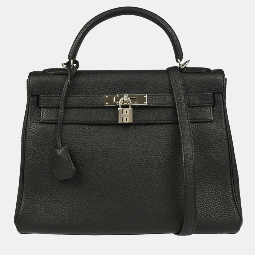Hermes Kelly 32 Retourne Black Taurillon Clemence Leather Handbag Hermes Kelly 32 Retourne Black Taurillon Clemence Leather Handbag