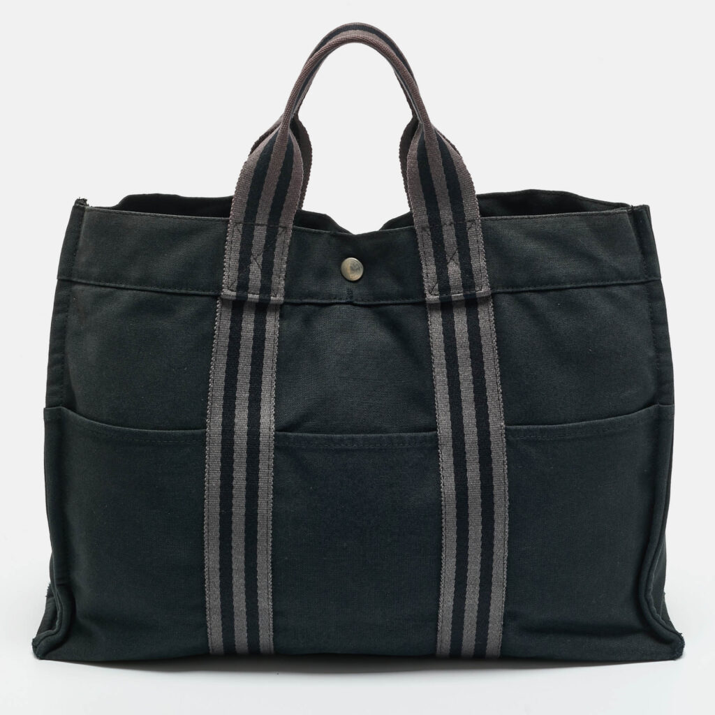 Hermes Black Canvas Herline MM Tote Hermes Black Canvas Herline MM Tote