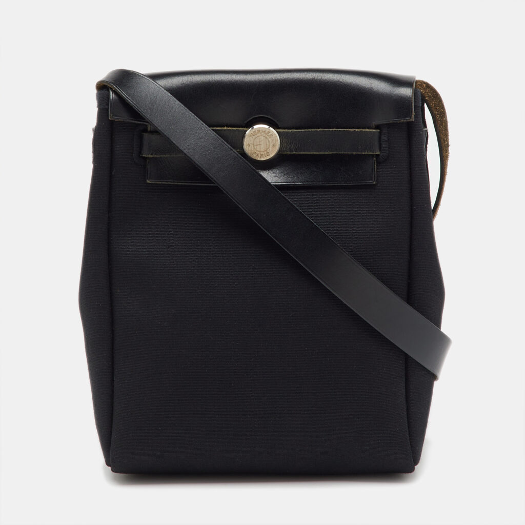 Hermes Black/Beige Toile and Vache Hunter Leather 2-in-1 Herbag TPM Bag Hermes Black/Beige Toile and Vache Hunter Leather 2-in-1 Herbag TPM Bag