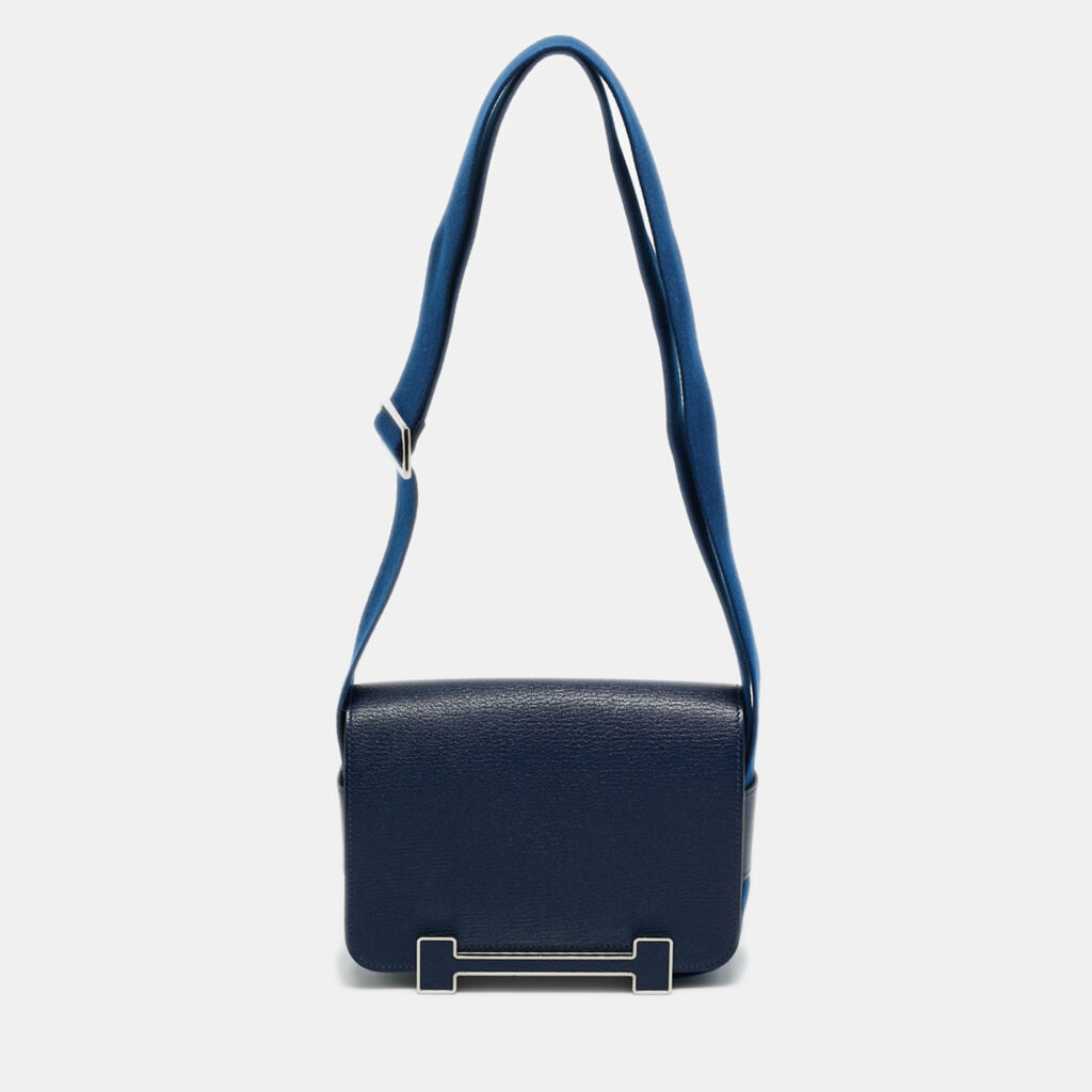 Hermes Bleu Navy Chevre Mysore Leather Palladium Finish Geta Bag Hermes Bleu Navy Chevre Mysore Leather Palladium Finish Geta Bag
