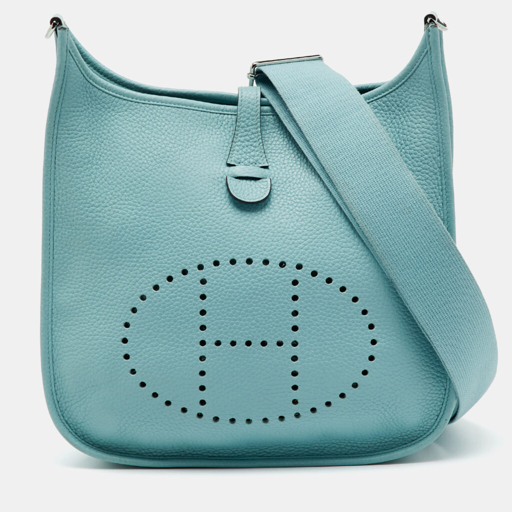 Hermès Bleu Atoll Taurillon Clemence Leather Evelyne III PM Bag
