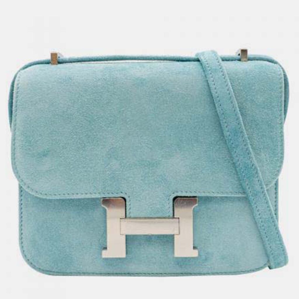 Hermes Doblis Constance 18 Bleu Atoll Suede Shoulder Bag PHW