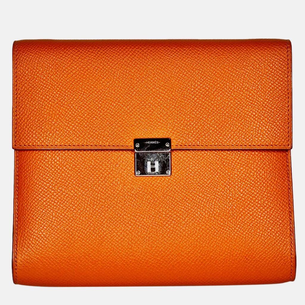 Hermes Portefeuille-Sac Clic 16 Orange Epsom Leather Handbag PHW Hermes Portefeuille-Sac Clic 16 Orange Epsom Leather Handbag PHW