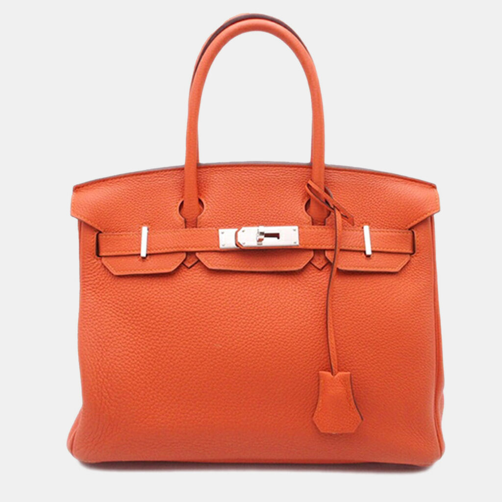 Hermes Birkin 30 Orange Clemence Leather Shoulder Bag Hermes Birkin 30 Orange Clemence Leather Shoulder Bag