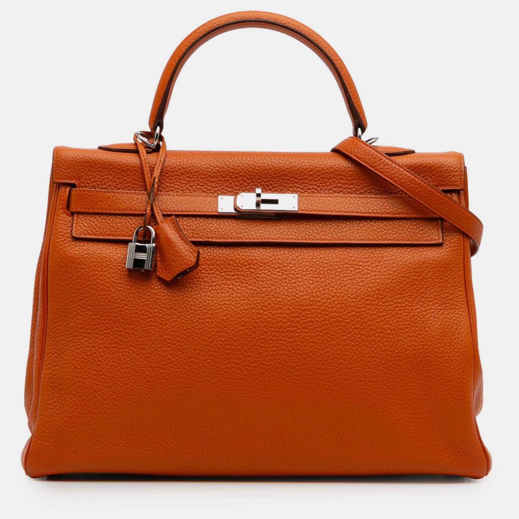 Hermes 35 Kelly II Orange Togo Leather Shoulder Bag Hermes 35 Kelly II Orange Togo Leather Shoulder Bag