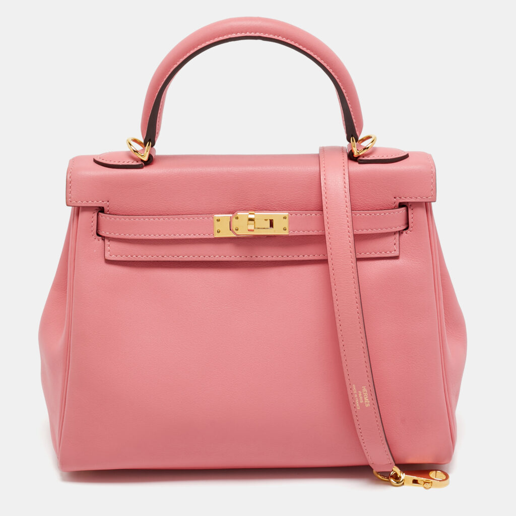 Hermes Rose Azalee Swift Leather Gold Finish Kelly Retourne 25 Bag