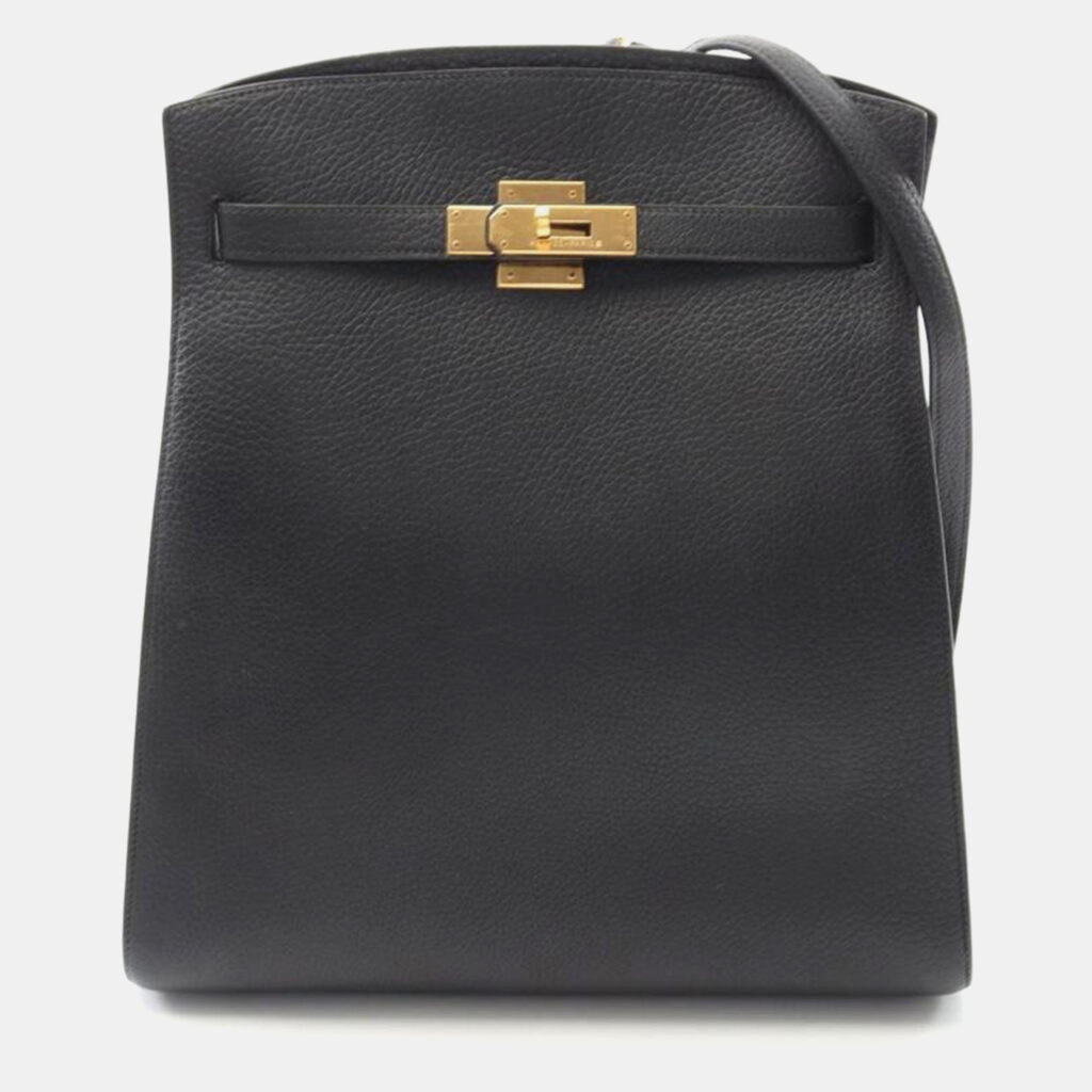 Hermes Kelly Sports Black Leather Shoulder Bag