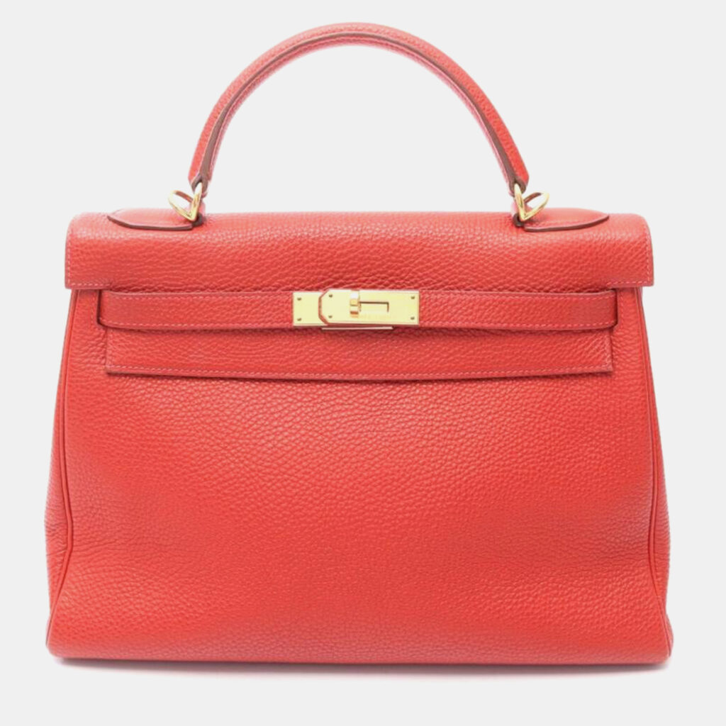 Hermes Kelly 32 Rouge Vif Togo Leather Handbag