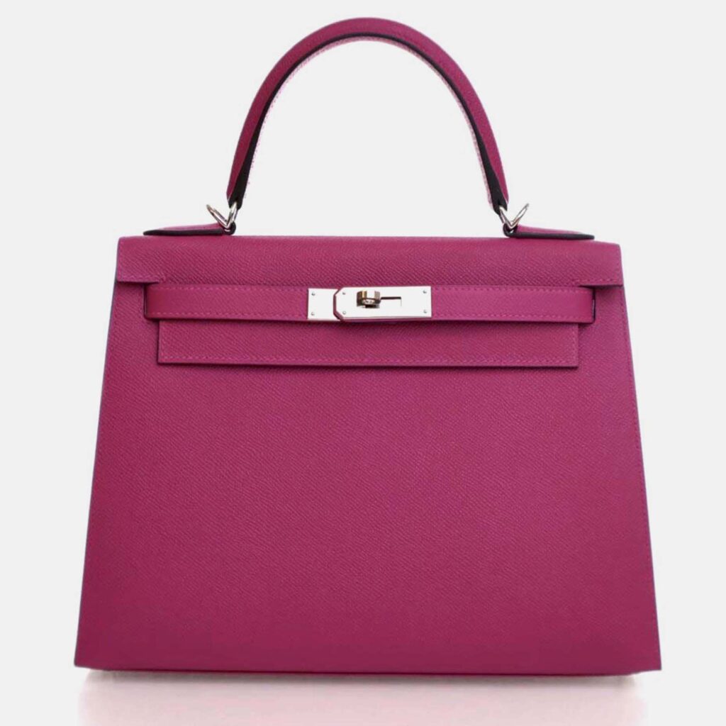 Hermes Kelly Sellier 28 Rose Pourpre Epsom Leather Handbag