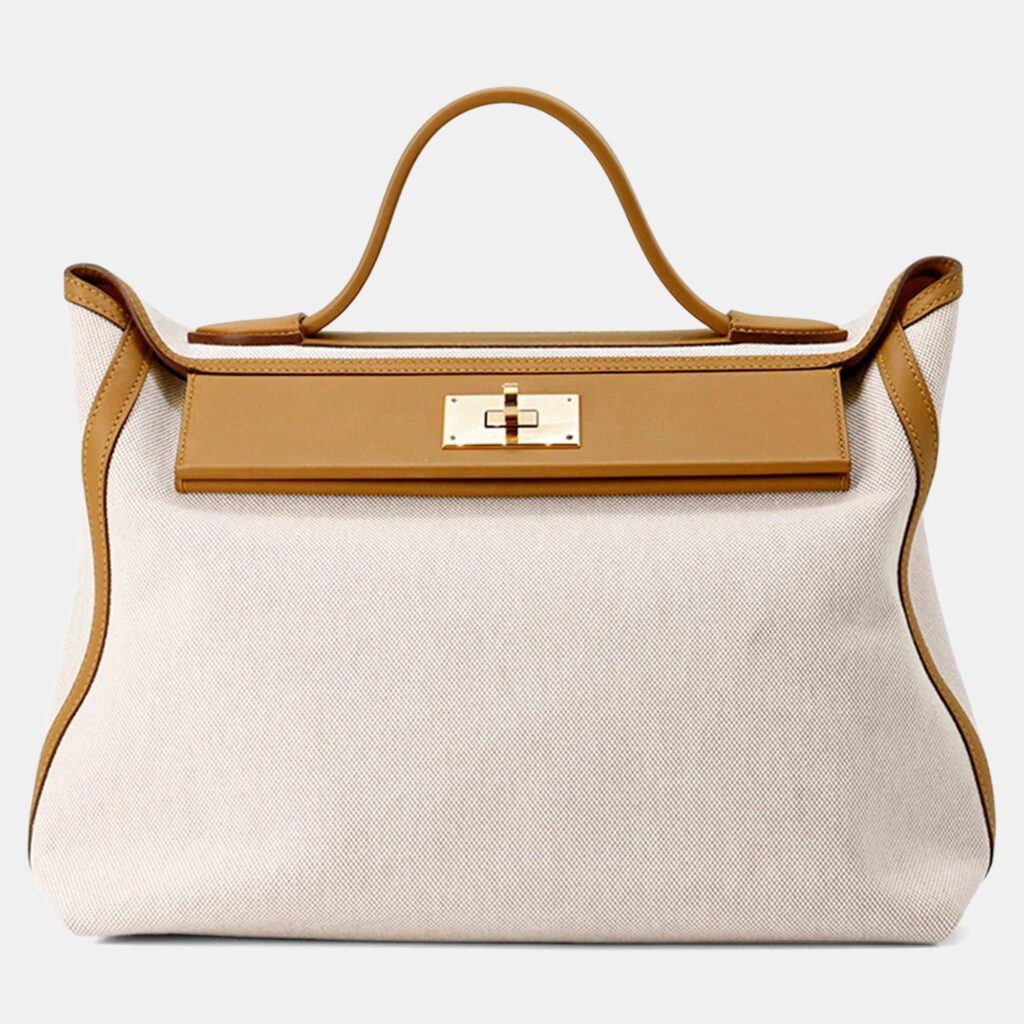 Hermes 24/24 Sac Van Quatre 35 Sesame Ecru Toile H Swift Leather Shoulder Bag Hermes 24/24 Sac Van Quatre 35 Sesame Ecru Toile H Swift Leather Shoulder Bag
