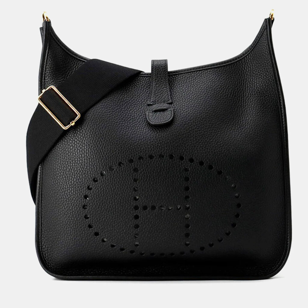 Hermes Evelyne III GM Black Taurillon Clemence Leather Shoulder Bag