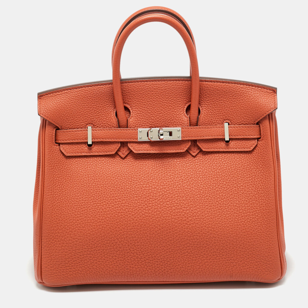 Hermes Terre Battue Togo Leather Palladium Finish Birkin 25 Bag