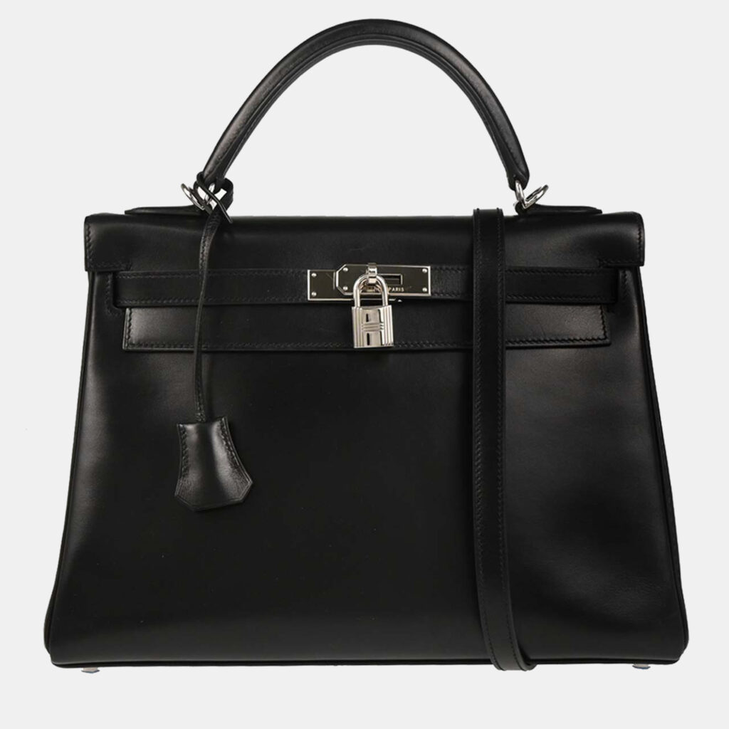 Hermes Kelly 32 Retourne Black Box Calf 2way Handbag
