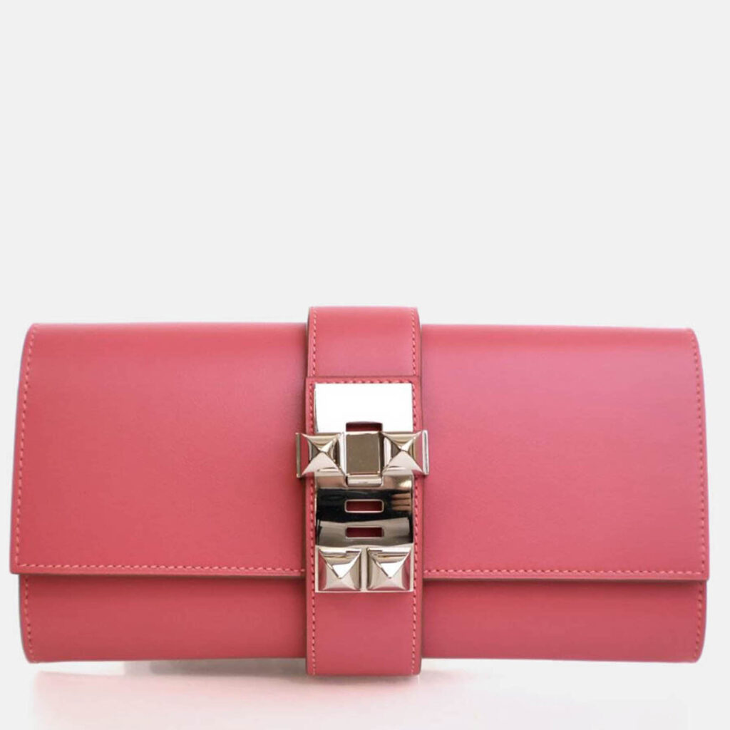 Hermes Tadelakt Medor Rose Lipstick Clutch