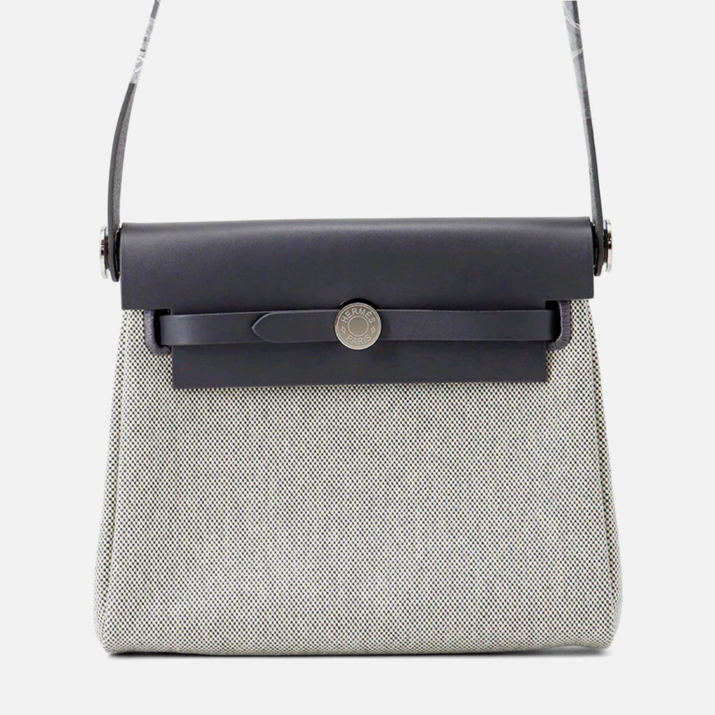 Hermes Herbag Zip Ardoise/Ecru Toile H Vache Hunter Leather Mini