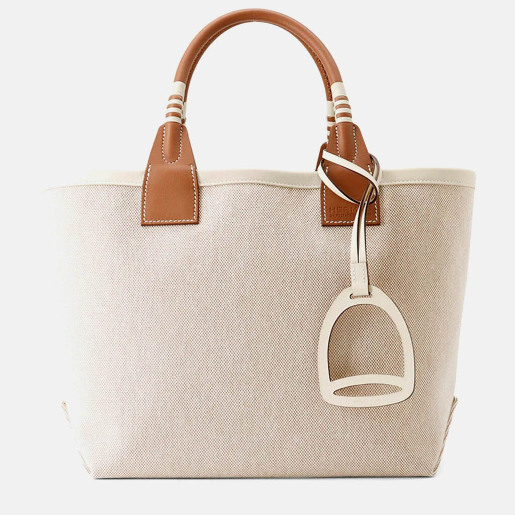 Hermes Steeple Ecru/Gold/Hat Toile H Swift Leather 25 Handbag