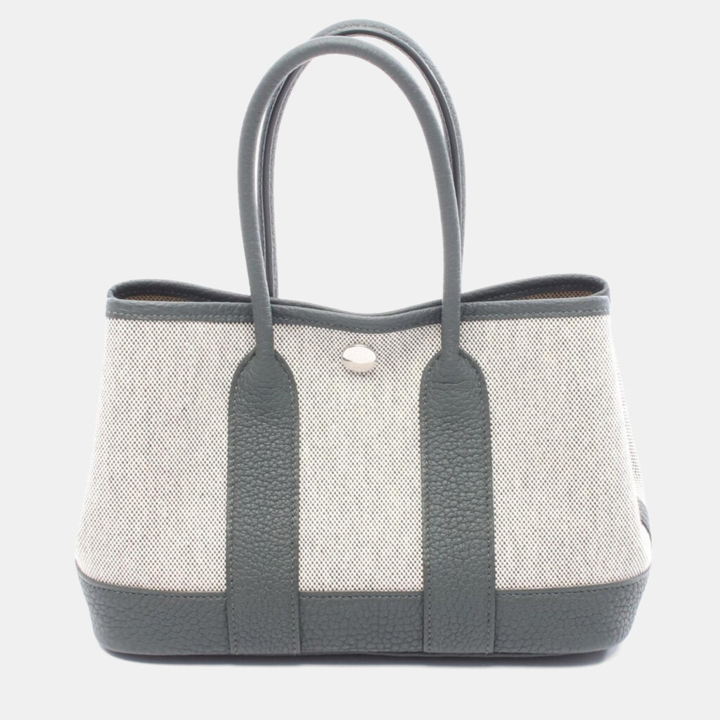 Hermes Garden Party Neo 23 Green/Beige Toile and Leather Tote Bag