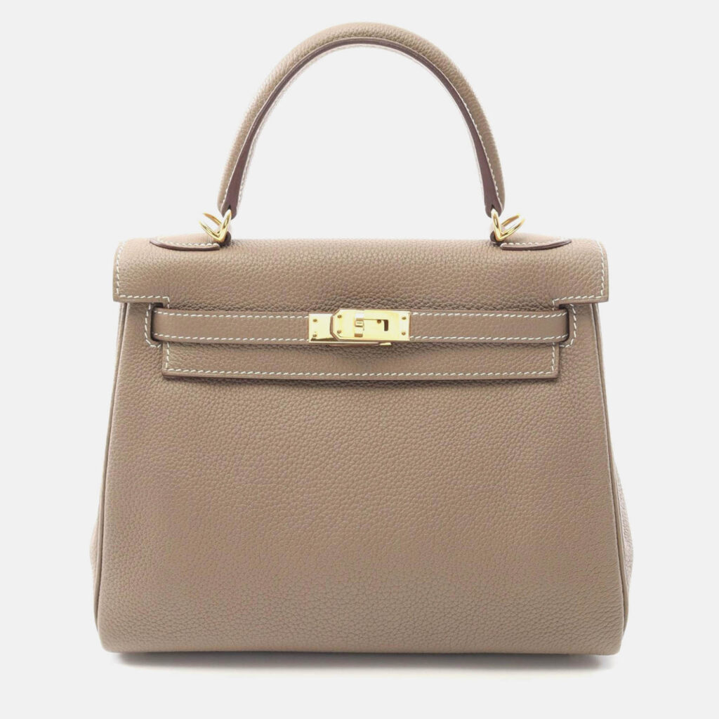 Hermes Kelly 25 Etoupe Grey Togo Leather Shoulder Bag