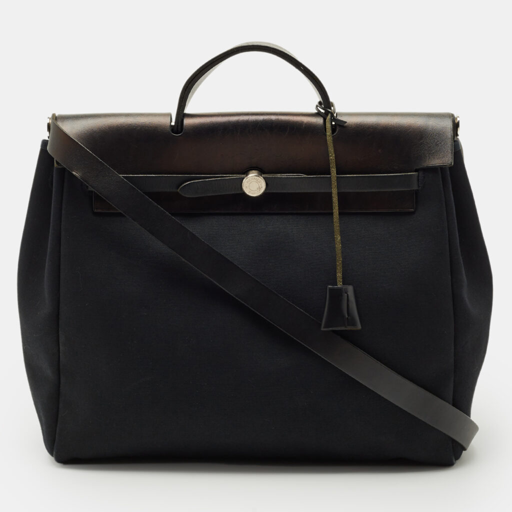 Hermes Black Canvas and Leather 2 in 1 Herbag 39 Bag Hermes Black Canvas and Leather 2 in 1 Herbag 39 Bag
