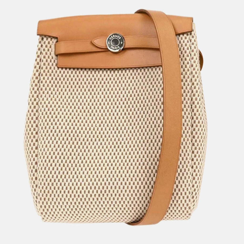 Hermes Beige Black Toile GM Officier Herbag TPM Shoulder Bag Hermes Beige Black Toile GM Officier Herbag TPM Shoulder Bag